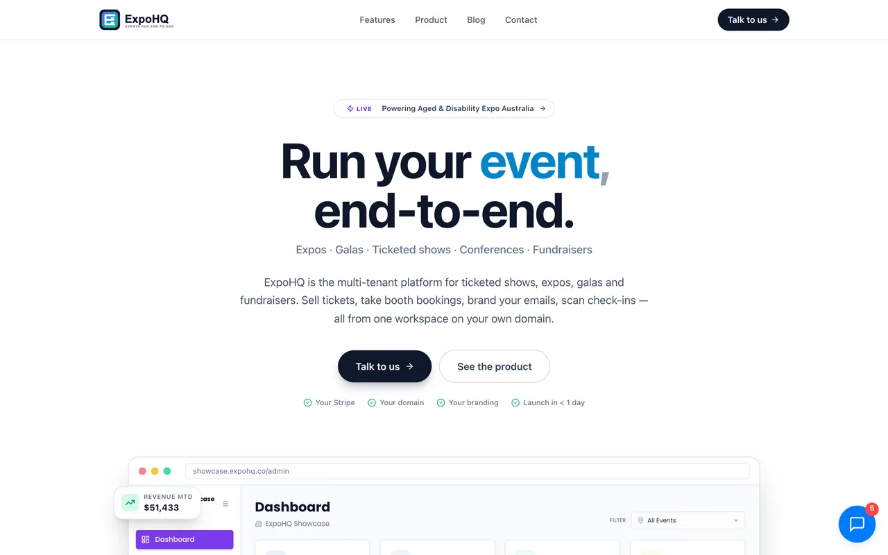 ExpoHQ's website, expohq.co: Run your event, end-to-end