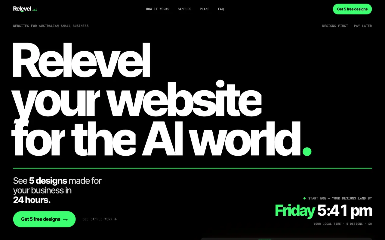 Relevel.ai's website: Relevel your website for the AI world